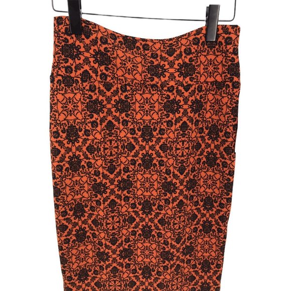 Lula Roe M Skirt Cassie Midi Pencil Orange Blue Floral Fall Witchycore Stretchy - Picture 2 of 7